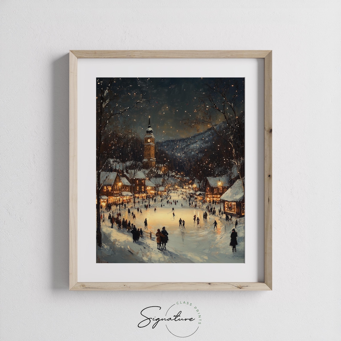 Winter Village Square With Ice Skating Rink Art Print - Image 2