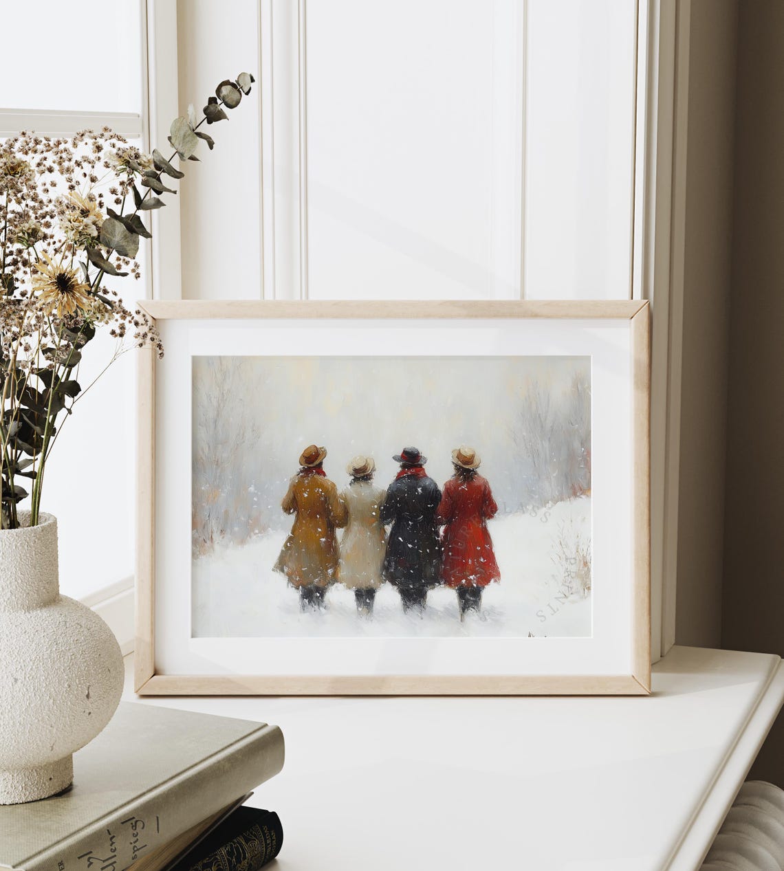 Four Friends Walking Through Snow in Impressionist Winter Art Poster - Image 6