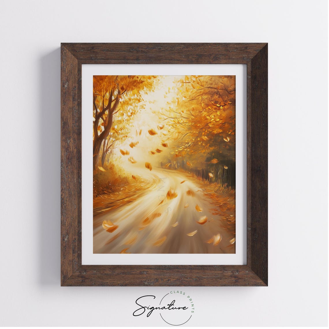 Windy Autumn Road With Swirling Golden Leaves Fall Scene Poster - Image 4