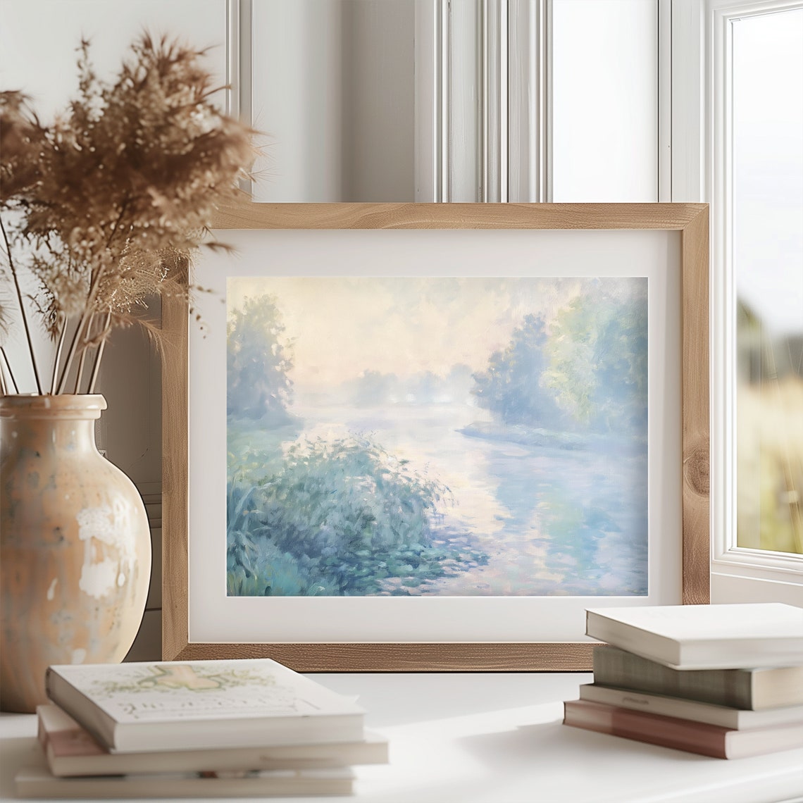 Seine Near Giverny Soft Misty Pastel Morning River Scene Poster - Image 2