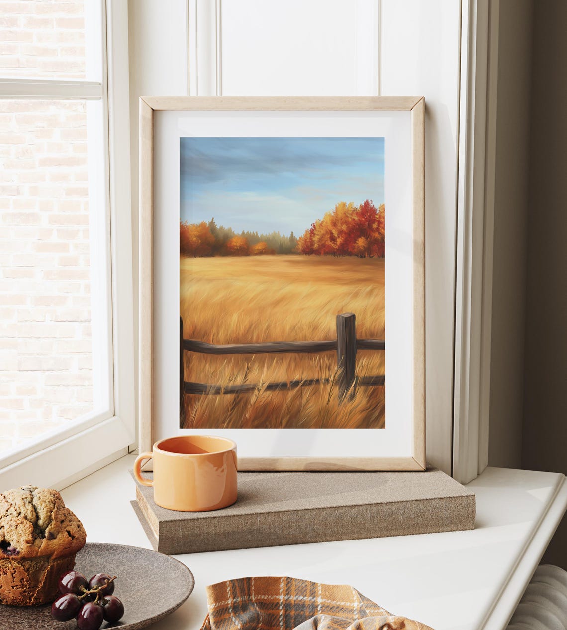 Golden Field and Rustic Rail Fence Under Autumn Sky Landscape Poster - Image 6