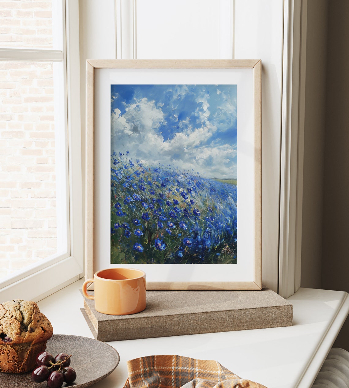 Blue Flax Field Under Dramatic Cloudy Wildflower Wind Sky Poster - Image 6