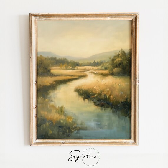 Rustic Valley River Print Countryside Art Peaceful Landscape Wall Art Large Scenic River Artwork Home Decor Print 502