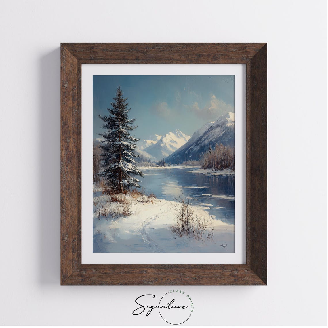 Snow Covered Pine Tree By A Frozen Blue Mountain Lake Poster - Image 3