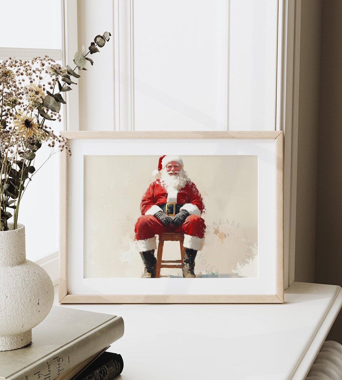 Santa Claus Sitting on Wooden Stool Classic Red Suit Portrait Poster - Image 6