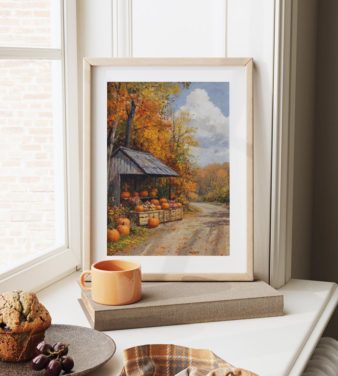 Charming Roadside Pumpkin Stand Under Autumn Maples Impasto Wall Art - Image 6