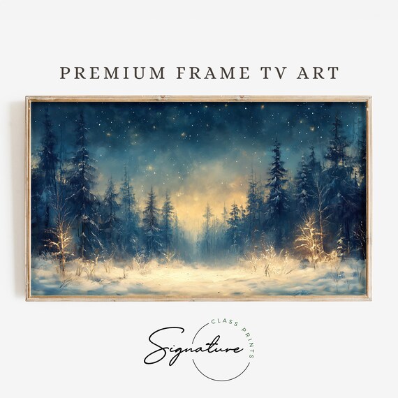 Winter Forest Under Stars Tv Art Night Sky Frame Tv Art Moody Nature Painting Deep Colors Rustic Moody Wall Decor 3400