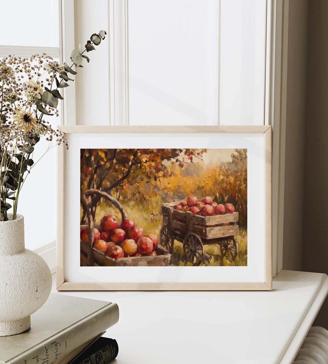 Autumn Apple Orchard Harvest Wooden Carts Impressionist Painting Poster - Image 6