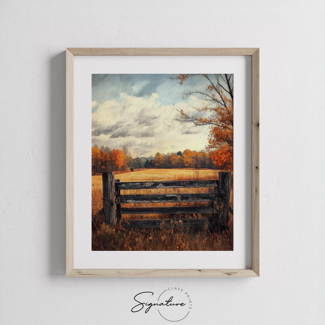 Weathered Wooden Gate Overlooking Golden Autumn Field Poster - Image 3