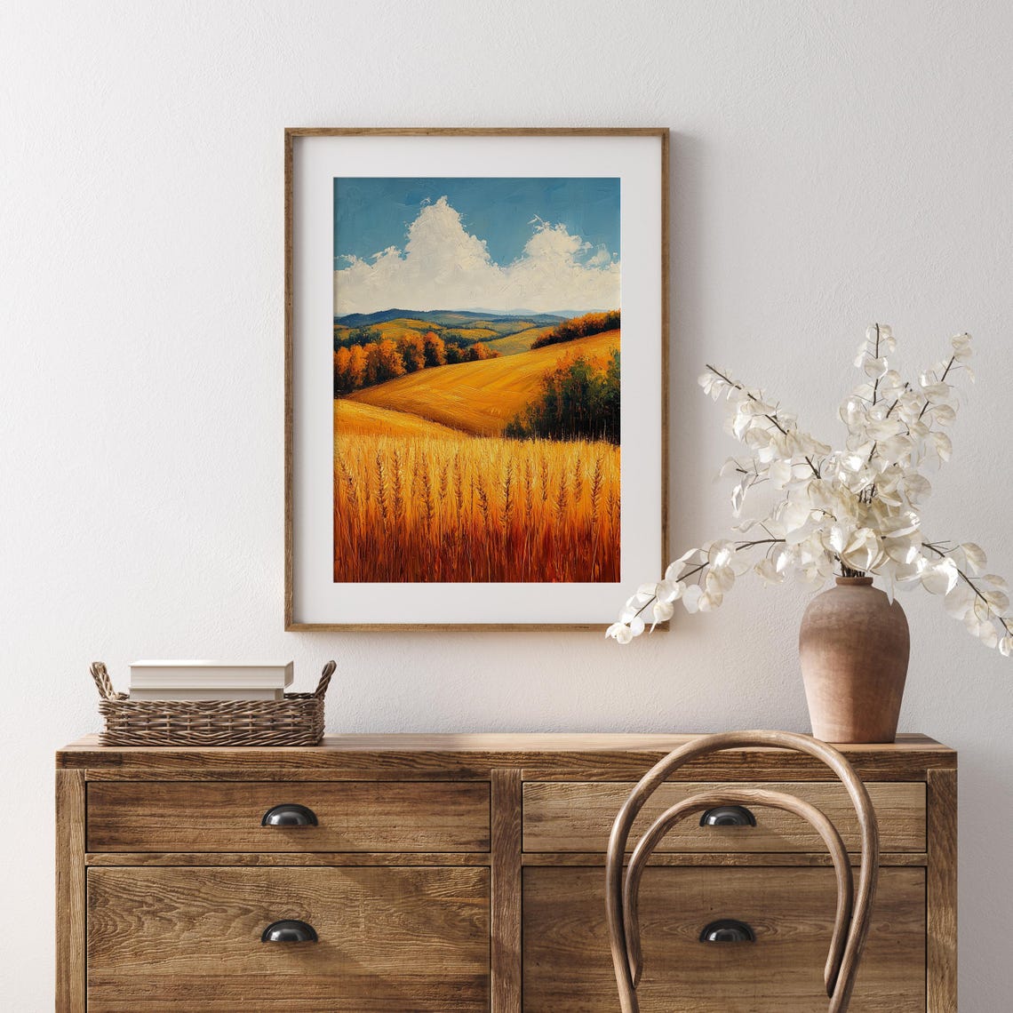 Golden Wheat Field Rolling Hills Impasto Autumn Landscape Poster - Image 5