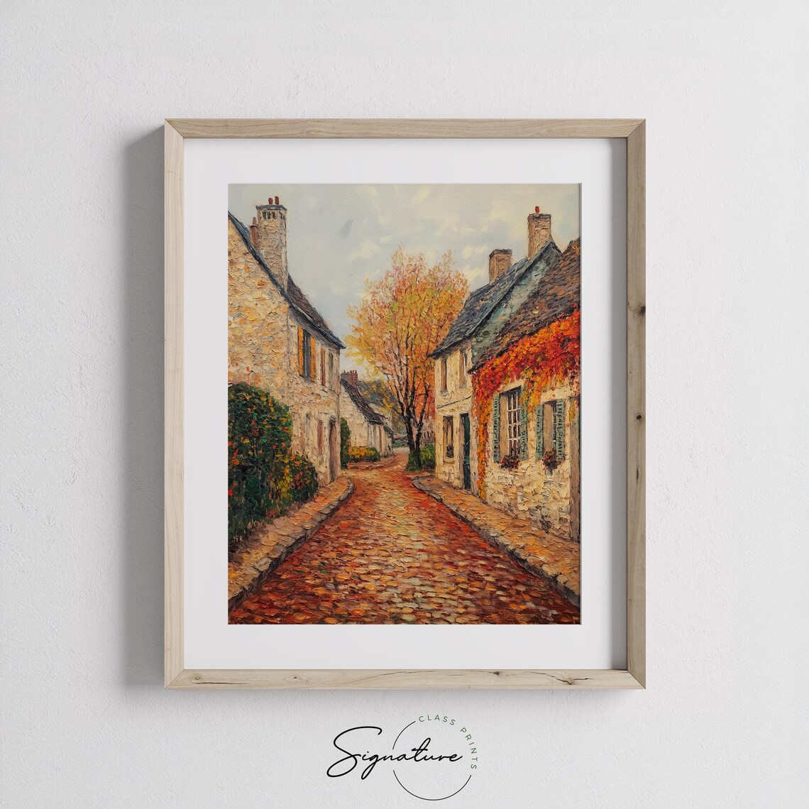 Charming Autumn Village Street Stone Houses Cobblestone Poster - Image 3