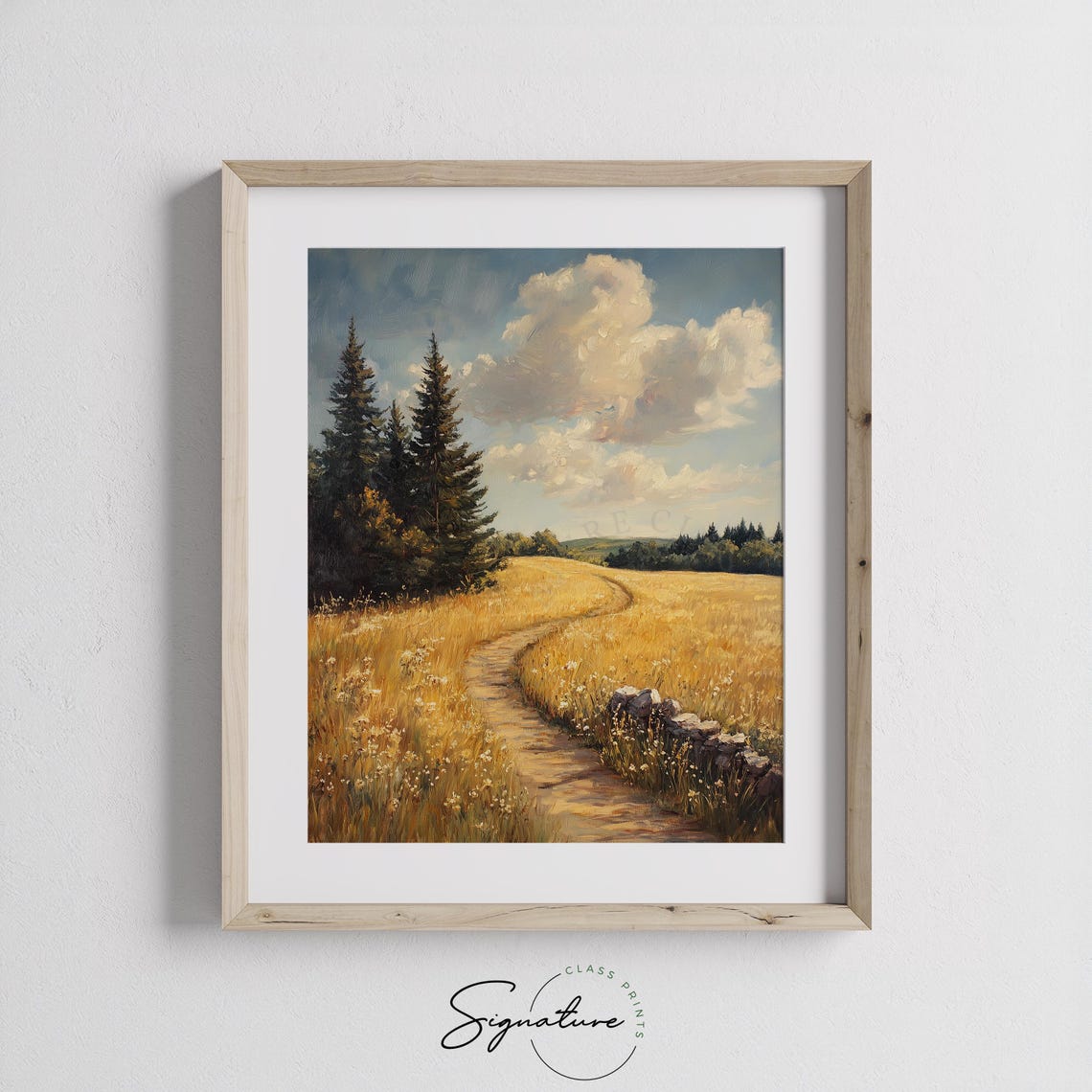 Sunlit Path Through Golden Broad Meadow With Pines Classic Art Poster - Image 2