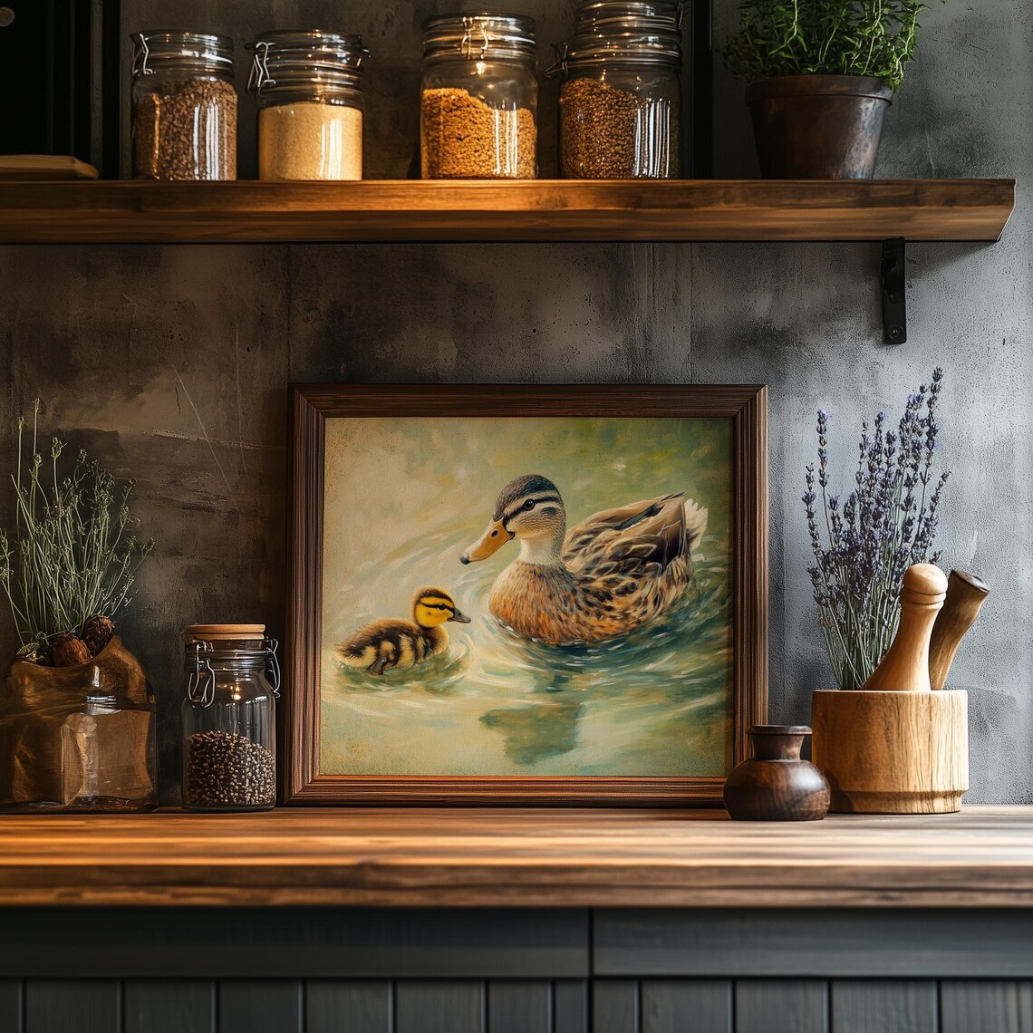 Mother Duck and Duckling Swimming Calm Water Spring Wildlife Poster - Image 2