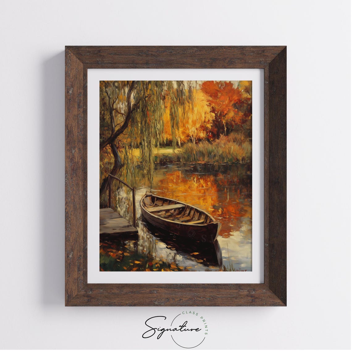 Old Wooden Rowboat Tied at a Dock Beneath a Weeping Willow Poster - Image 4