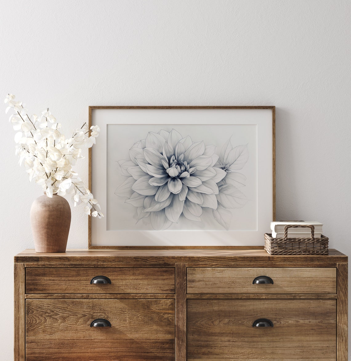 Dahlia Bloom Petal Soft Gray Blue Botanical Illustration Poster - Image 3