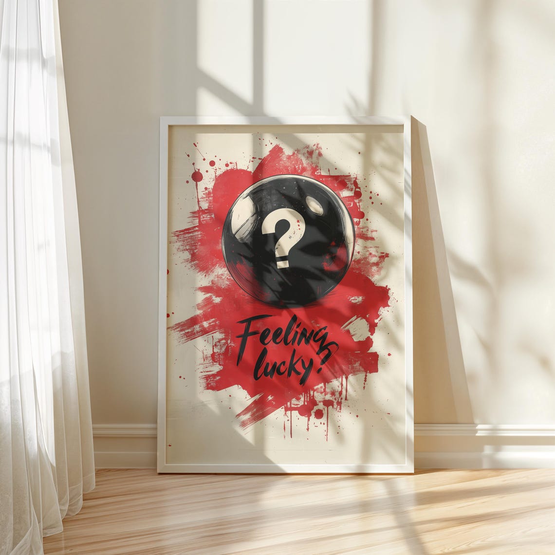 Feeling Lucky 8 Ball Retro Typography Red Paint Splash Wall Art - Image 5
