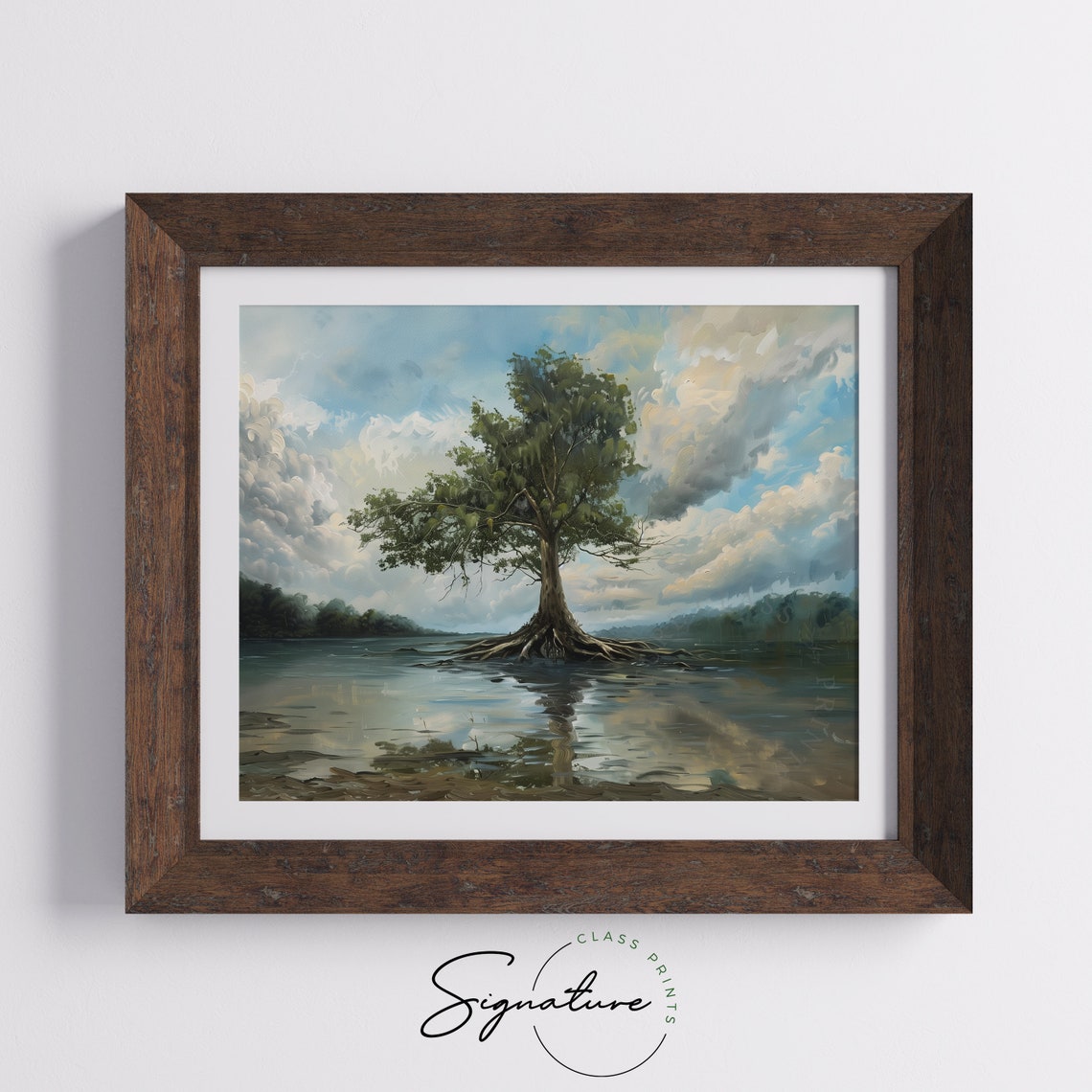 Solitary Sycamore Tree River Reflection Dramatic Clouds Poster - Image 5