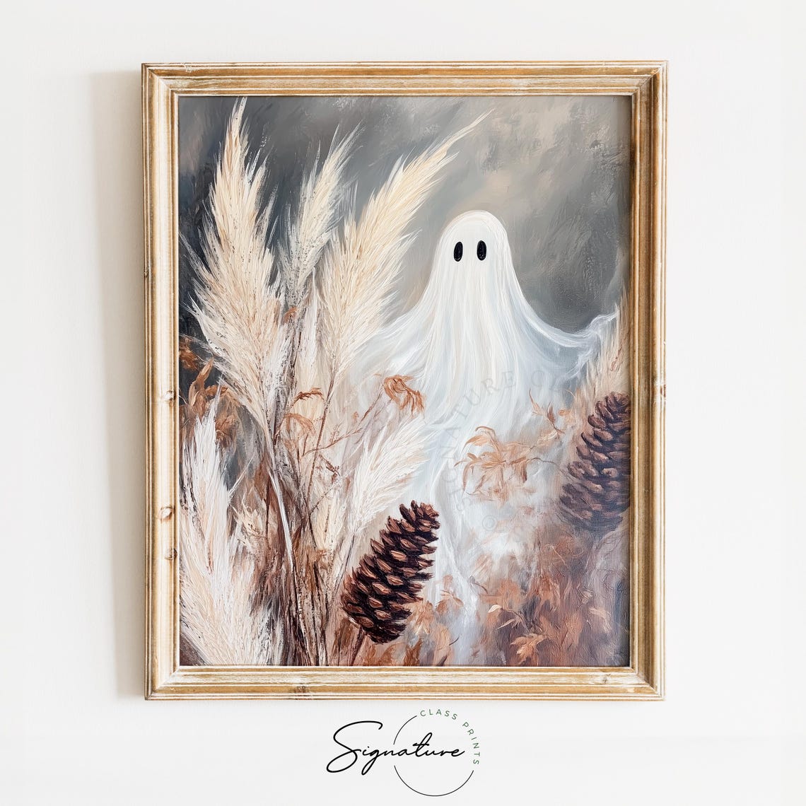 Moody White Ghost Among Pampas Grass and Pinecones Halloween Poster