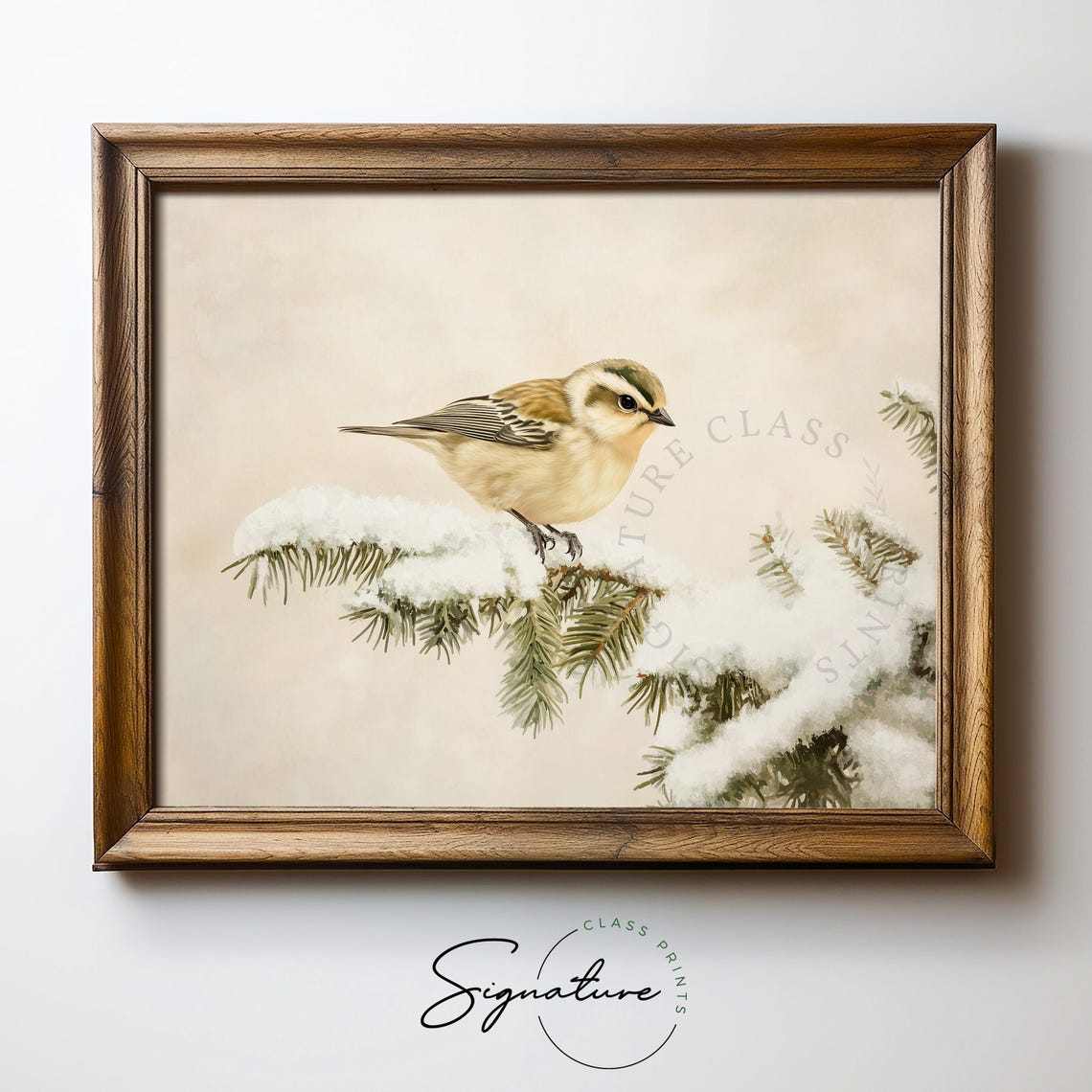 Lovely Goldcrest Perched On Snowy Fir Branch Vintage Winter Print - Image 5