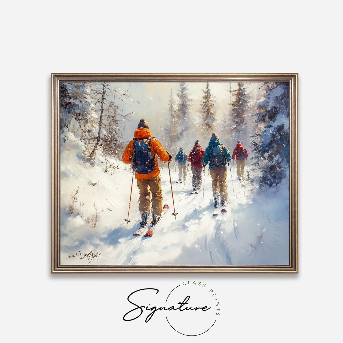 Friends Cross Country Skiing Through Snowy Forest Winter Poster - Image 4