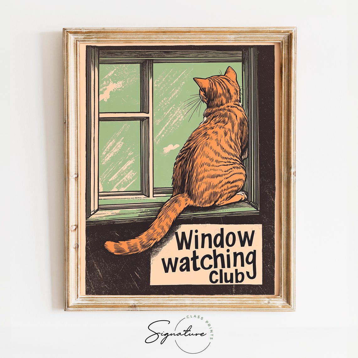 Funny Window Watching Club Orange Tabby Cat Retro Cat Poster
