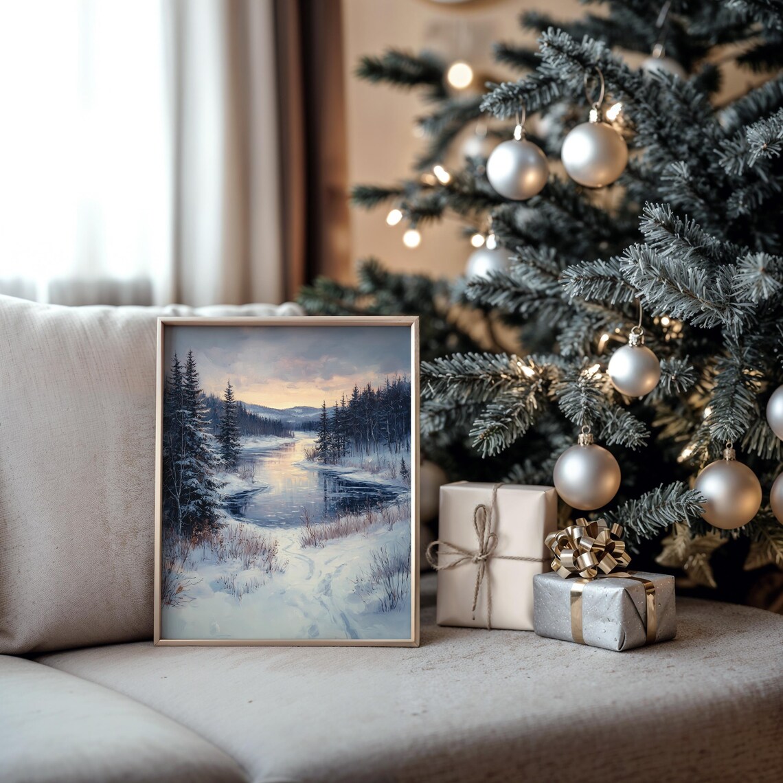 Frozen Lake In Snowy Pine Forest At Sunset Winter Art Poster - Image 5
