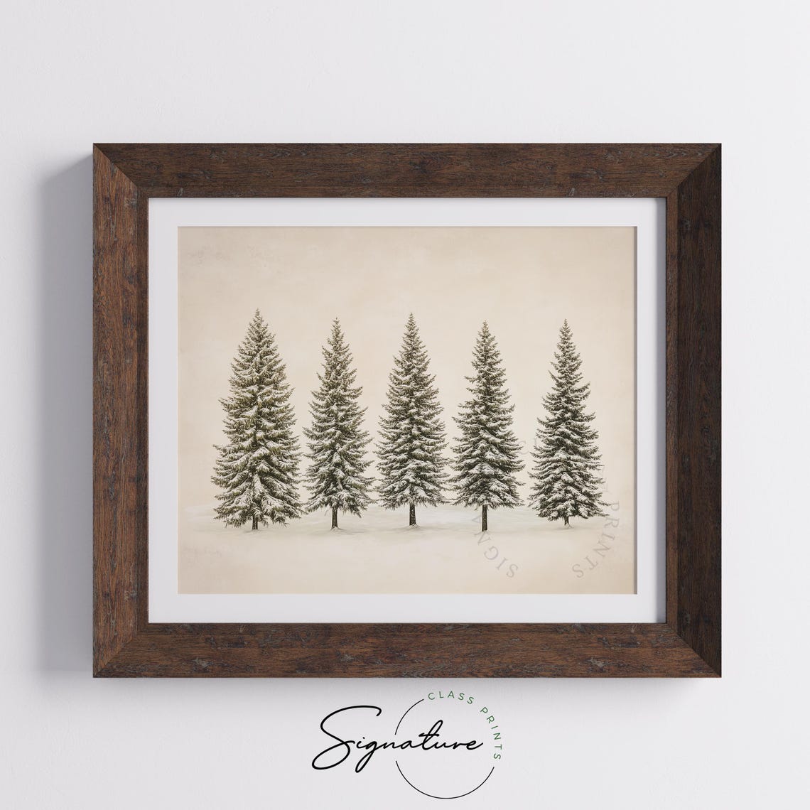 Five Snow Dusted Pine Trees In A Row Minimalist Winter Art Poster - Image 5