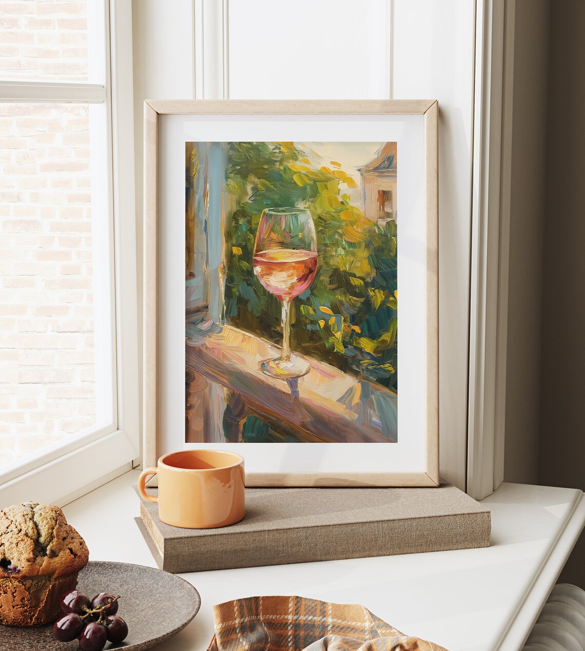 Glass Of Rose Wine On Balcony Sunlit Garden View Painting Poster - Image 6
