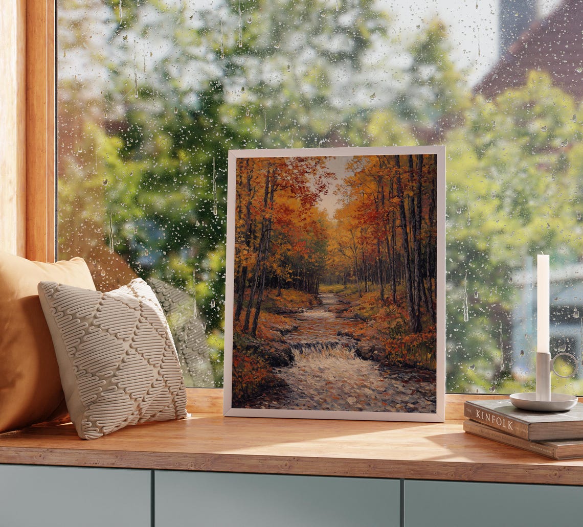 Rushing Autumn Stream Through a Forest of Flame Colored Trees Poster - Image 2