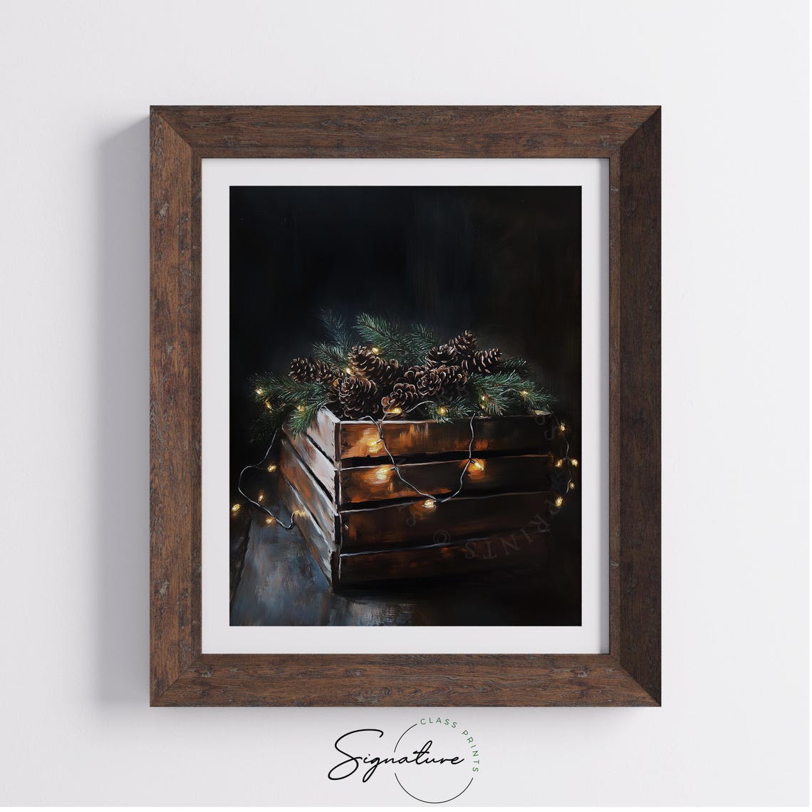 Pinecone Crate Twinkle Lights Painting Cozy Winter Rustic Decor Poster - Image 4