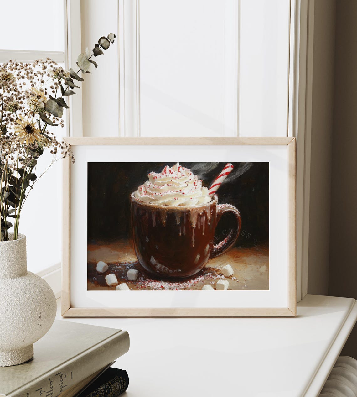 Hot Cocoa With Whipped Cream And Peppermint Candy Cane Art Poster - Image 6