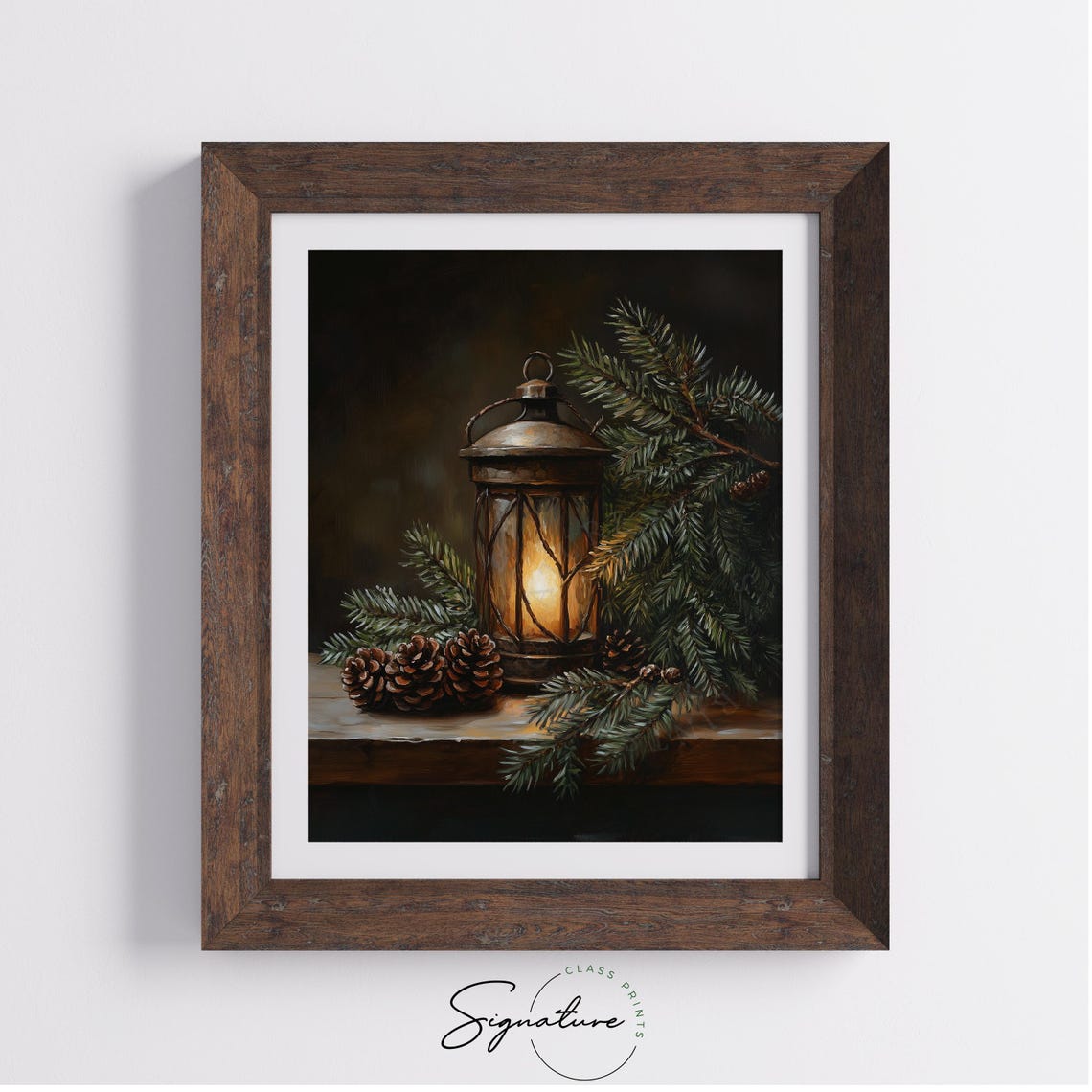 Vintage Rustic Lantern With Pinecones Moody Winter Still Life Poster - Image 4