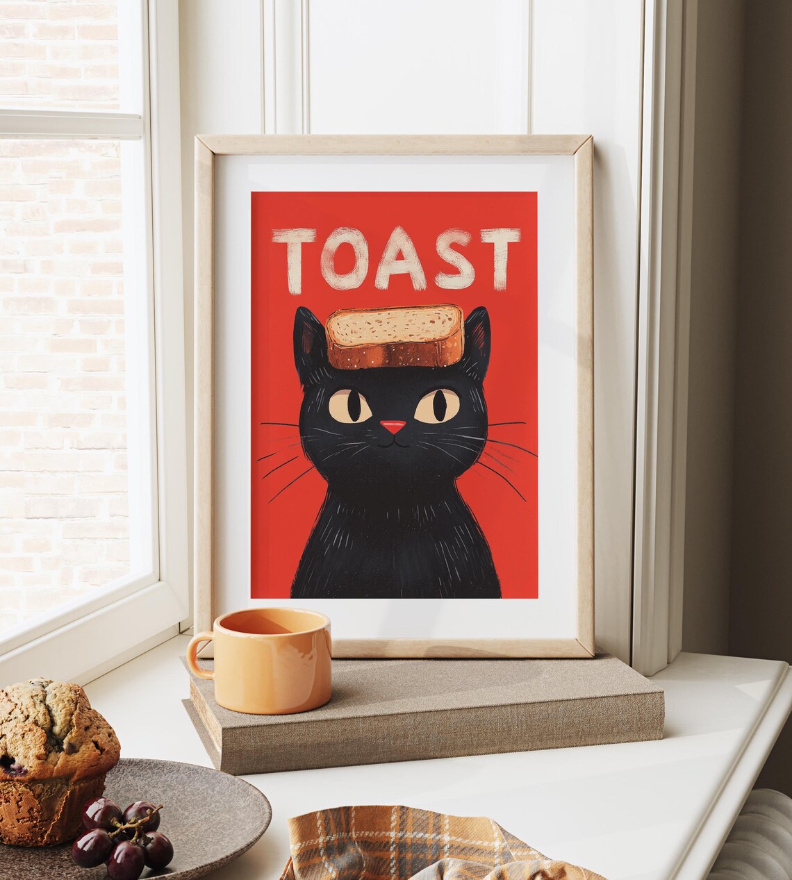 Quirky Toast Black Cat Balancing Toast On Head Funny Cat Poster - Image 6