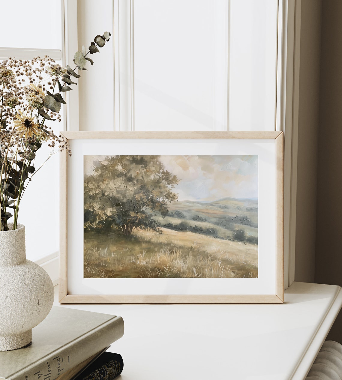 Pastoral Meadow Tree Hill Rolling Fields Soft Sky Peaceful Farm Poster - Image 6