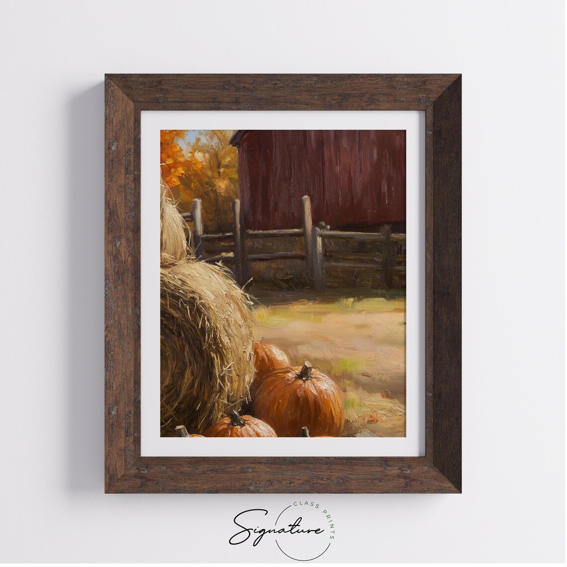 Fall Pumpkins Hay Bales Red Barn Wooden Fence Country Poster - Image 4