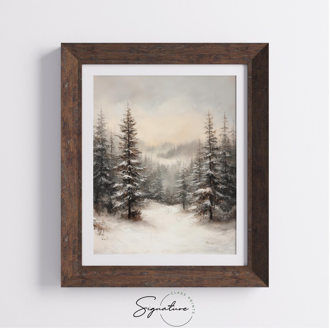 Misty Snowy Fir Forest Soft Winter Landscape Painting Poster - Image 3