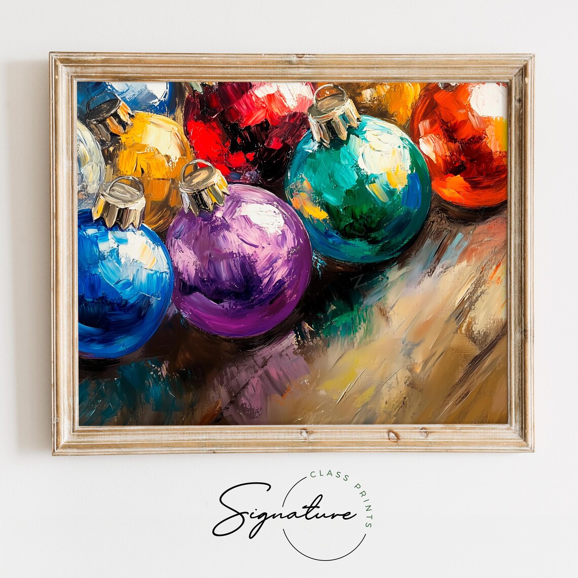 Bright Colorful Christmas Baubles In An Impressionist Oil Style Poster