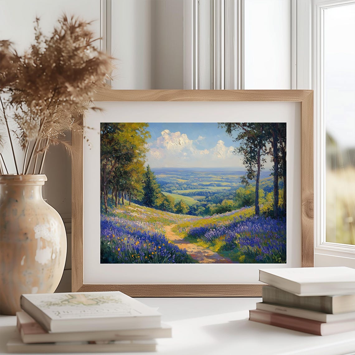 Bluebell Meadow Overlooking Blue Valley Fall Landscape Wall Poster - Image 2