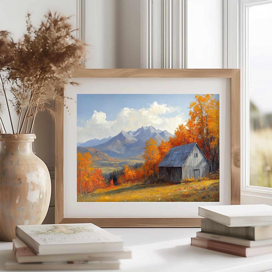 Old Gray Barn Among Orange Aspen Trees Under Mountain Peaks Poster - Image 2
