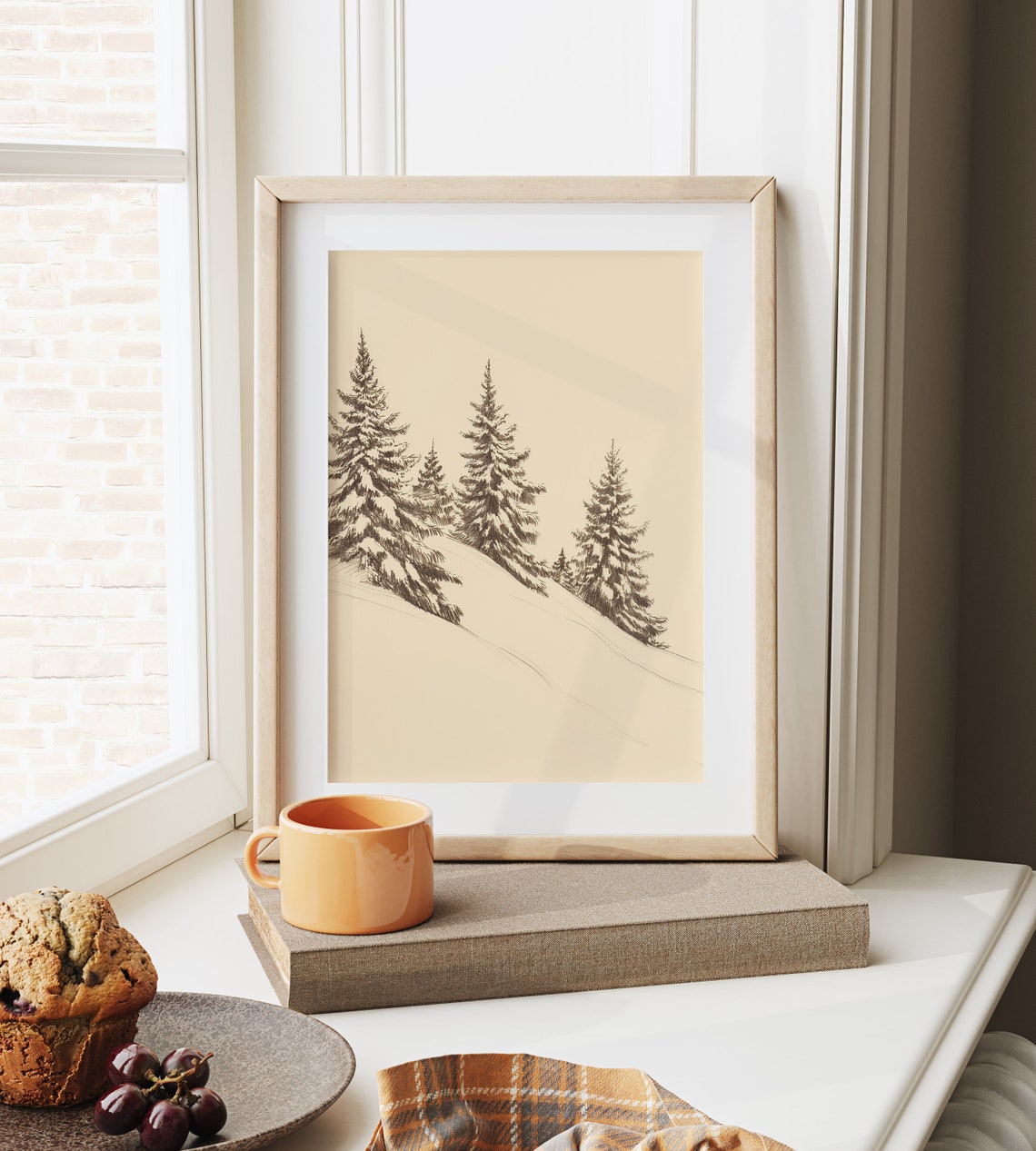 Snowy Pines On Mountain Slope Winter Forest Ink Sketch Poster - Image 6