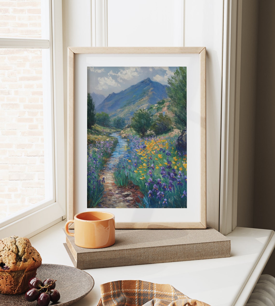 Purple Iris Field Winding Stream Blue Alpine Mountain Poster - Image 6