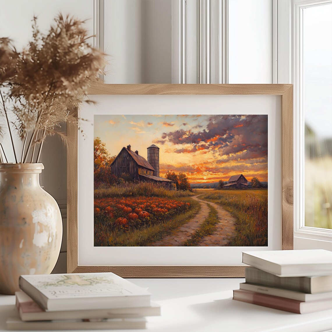 Vintage Autumn Farm Pumpkin Patch and Barn Art Print - Image 2