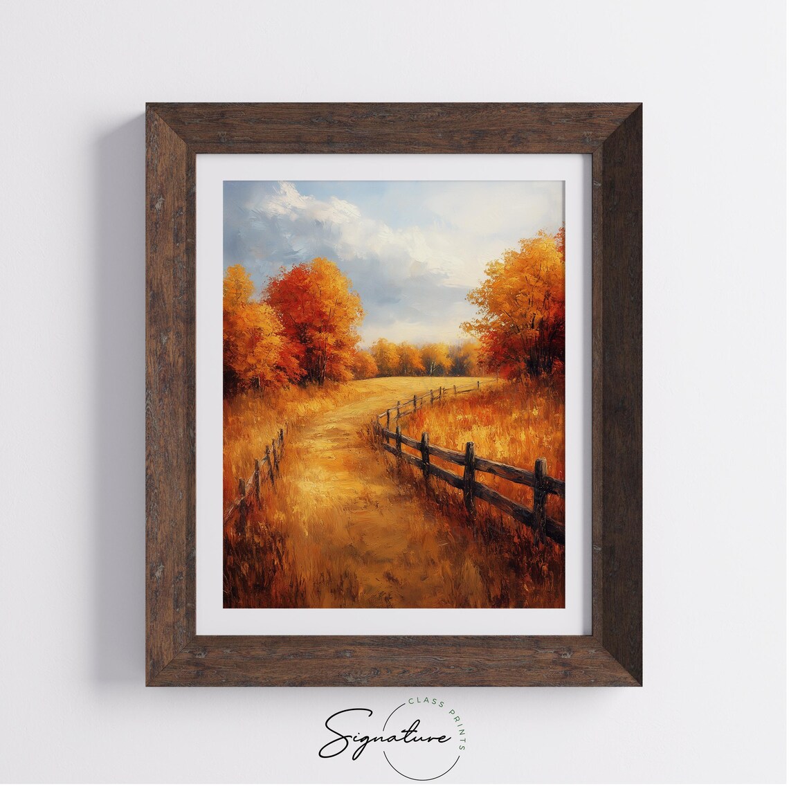 Country Lane Wooden Fence Autumn Trees Golden Grass Field Poster - Image 4