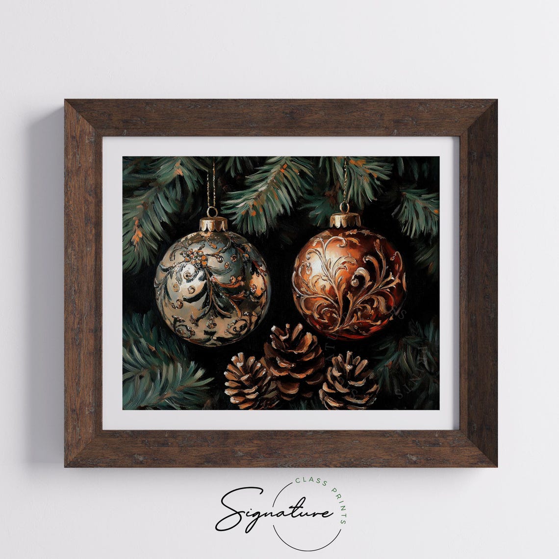 Green And Copper Ornate Christmas Ornaments With Pinecones Poster - Image 5