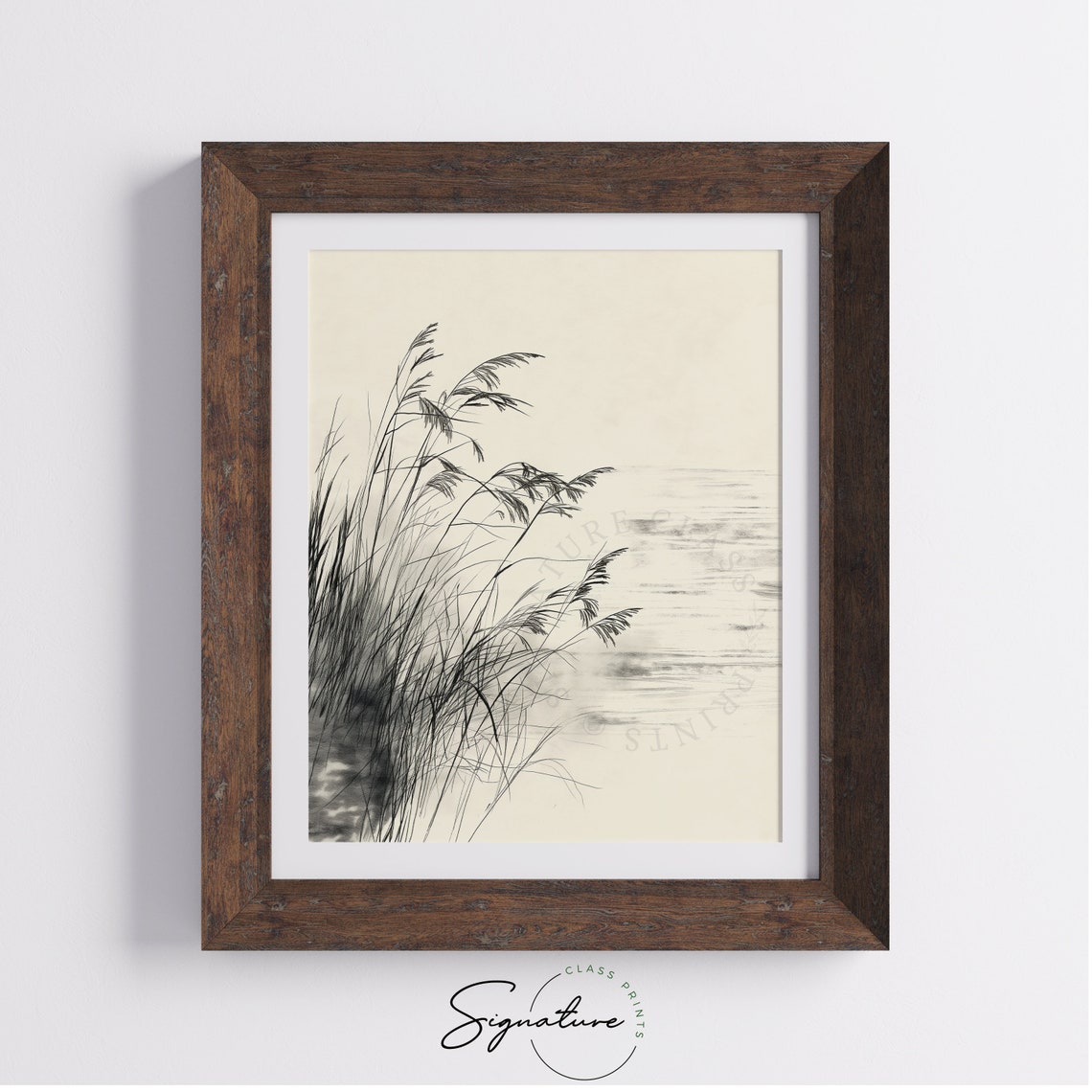 Tall Riverbank Grasses Swaying In Wind Monochrome Sketch Poster - Image 4
