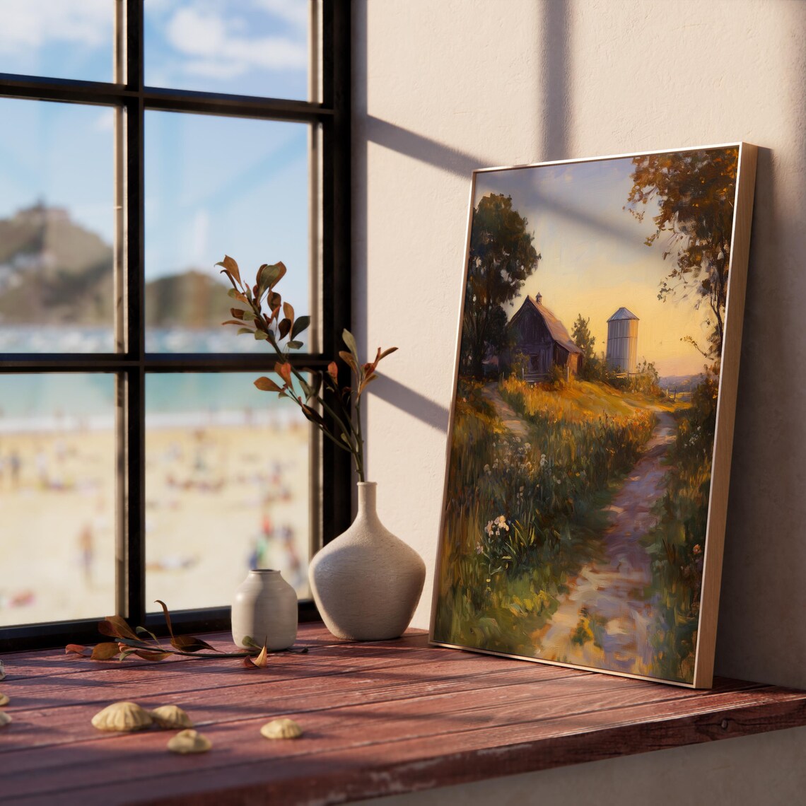 Cottage Farmhouse Silo Golden Hour Meadow Country Scene Poster - Image 5
