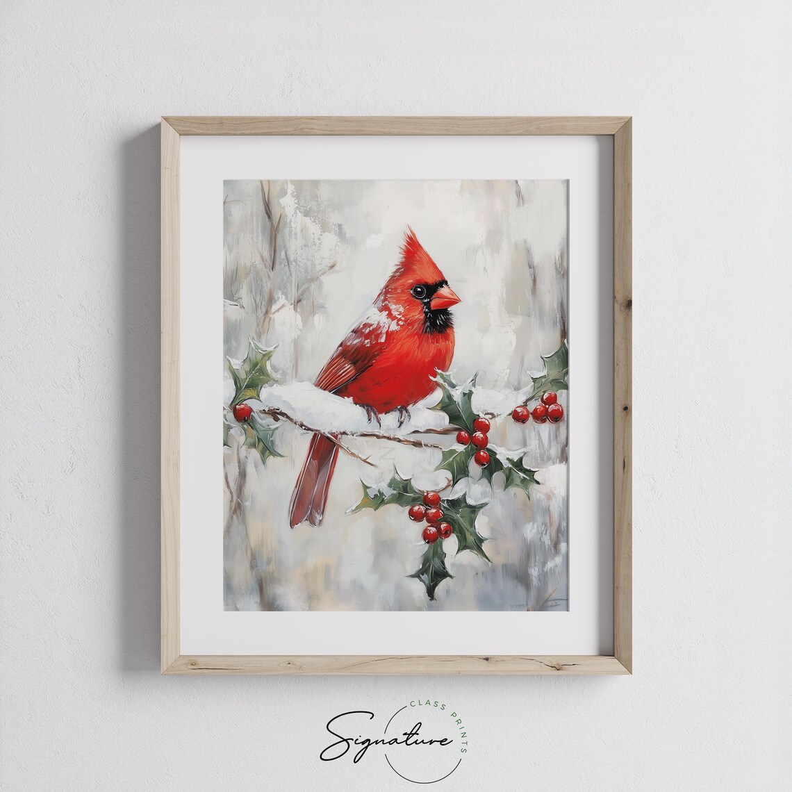 Red Cardinal on Snowy Branch Christmas Bird Art - Image 2