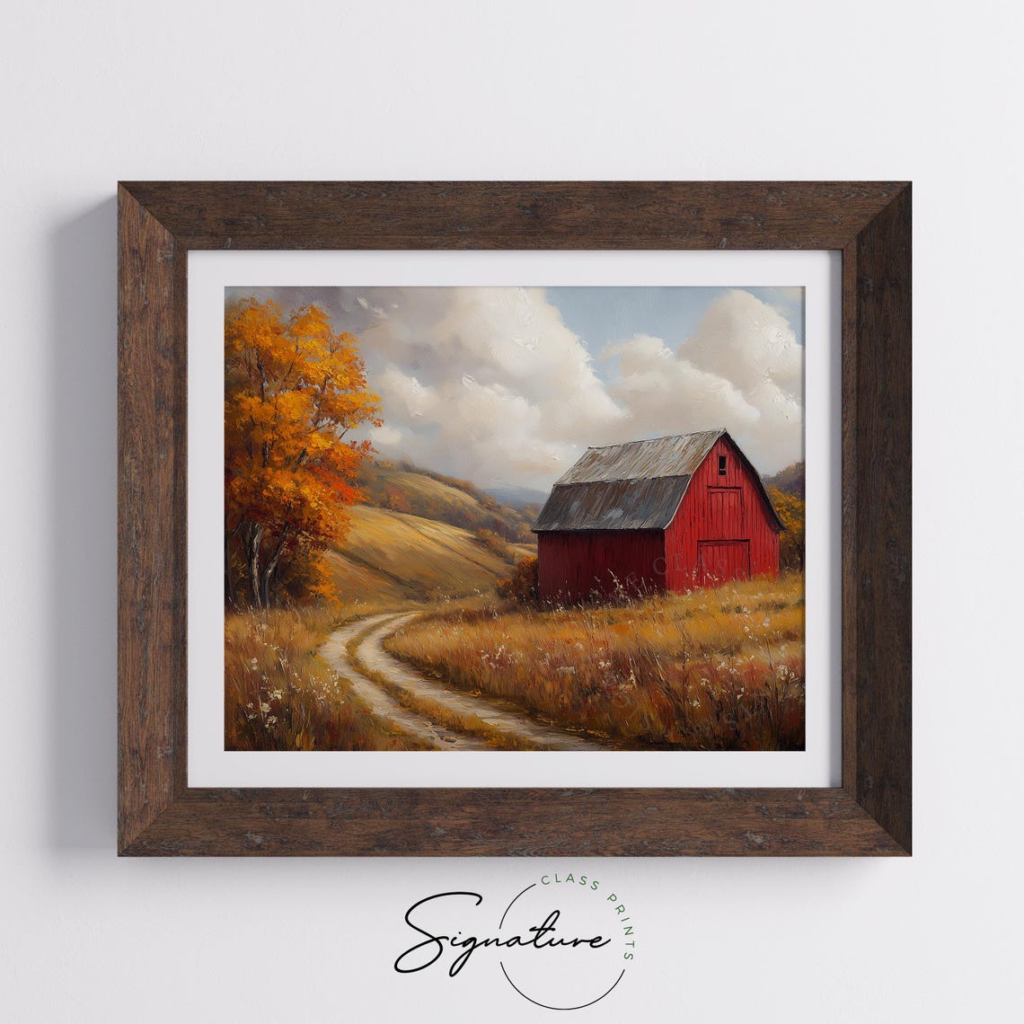 Red Barn Autumn Road Rolling Hills Fall Farmhouse Landscape Wall Art - Image 5