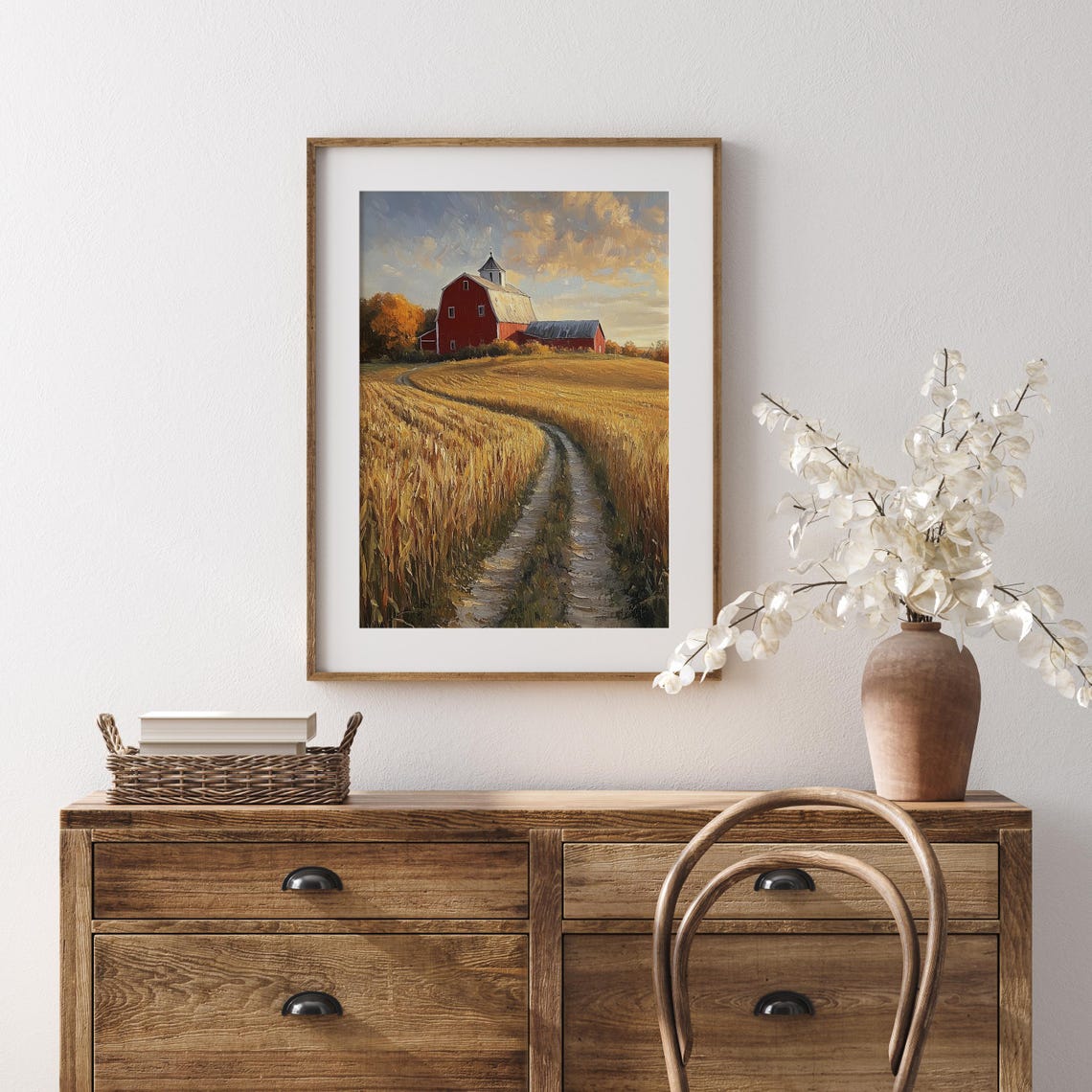 Red Barn Golden Hill Wheat Field Winding Path Country Scene Poster - Image 5