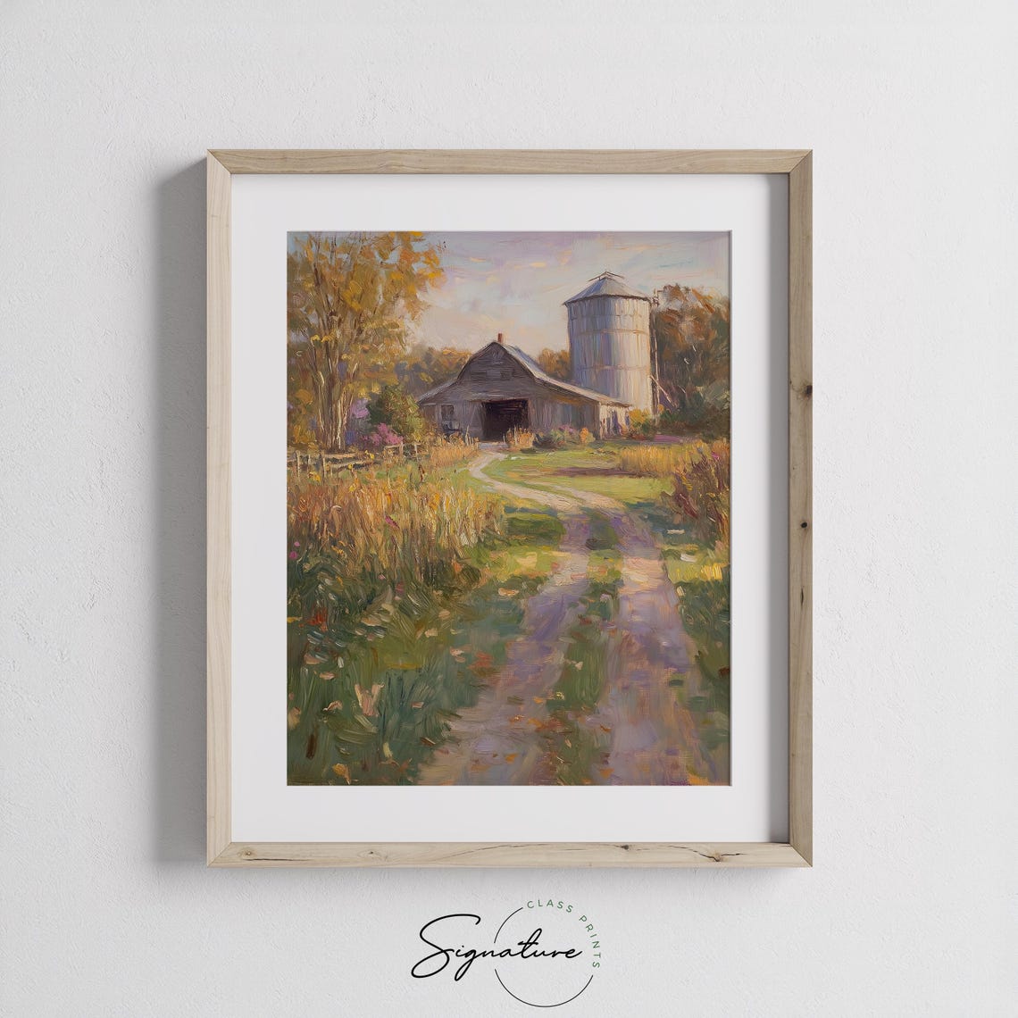 Rustic Barn Silo Autumn Field Country Road Harvest Scene Poster - Image 3